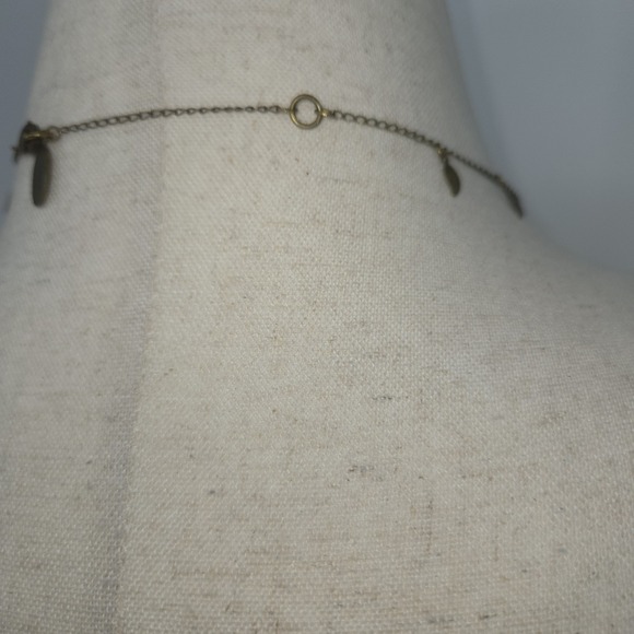 Michal Negrin Green Crystal Tassel Necklace Bronze Tone 25" Boho Romantic Leaf - Picture 7 of 10